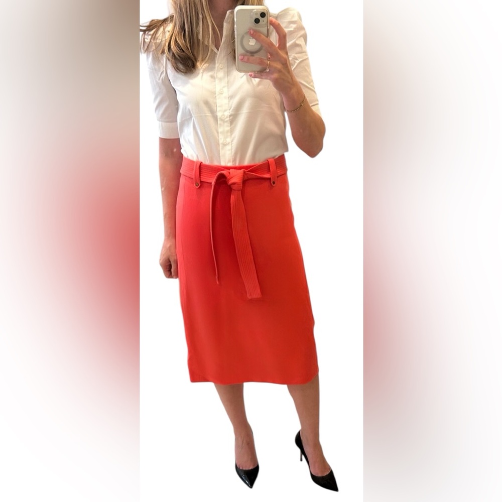 J Crew Belted Vibrant Coral Women's Wool Skirt
